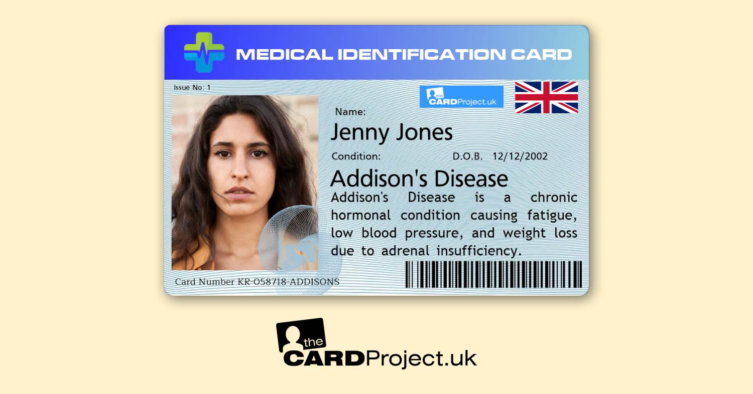 Premium Addison's Disease Medical ID Card (FRONT)